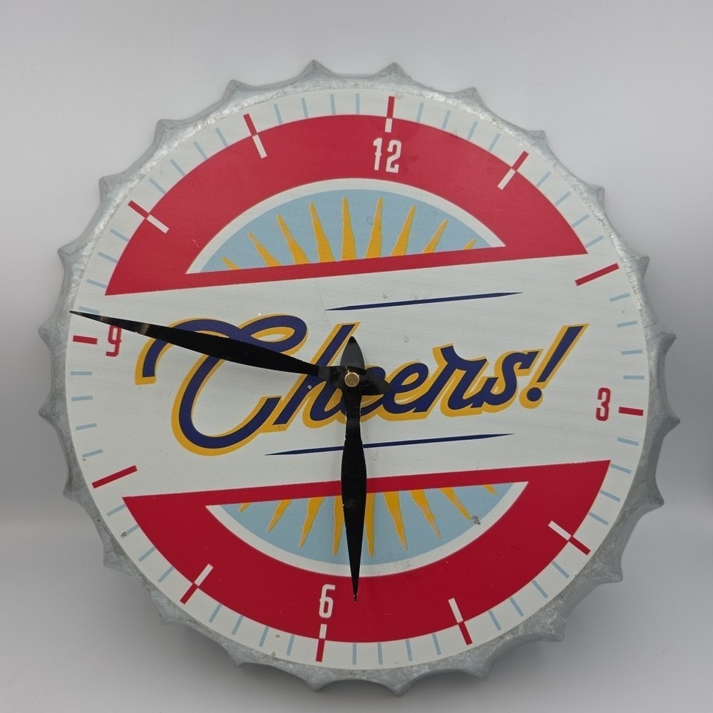 Cheers! Galvanized Steel Bottle Cap 14" Quartz Wall‎ Clock Works